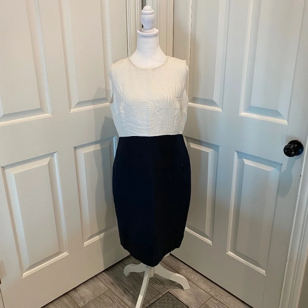 Escada Colorblock Pattern Midi Length Dress, Blue/White 16571
